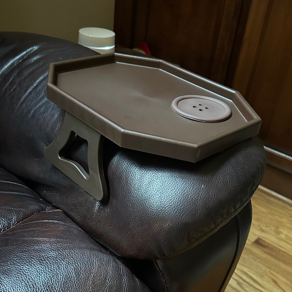 New Brown Arm Rest Couch Tray with Button Coaster